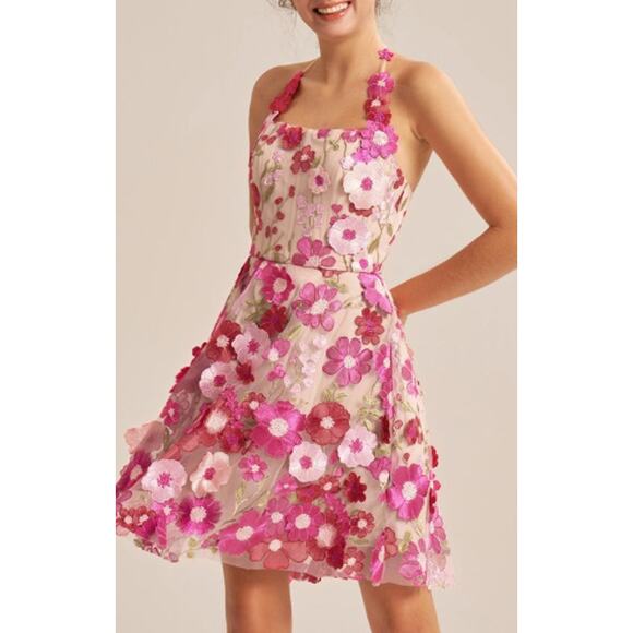 AW BRIDAL SZ 10 L fuchsia red Coralia floral 3D party tulle mini dress NEW B122 - Picture 1 of 9